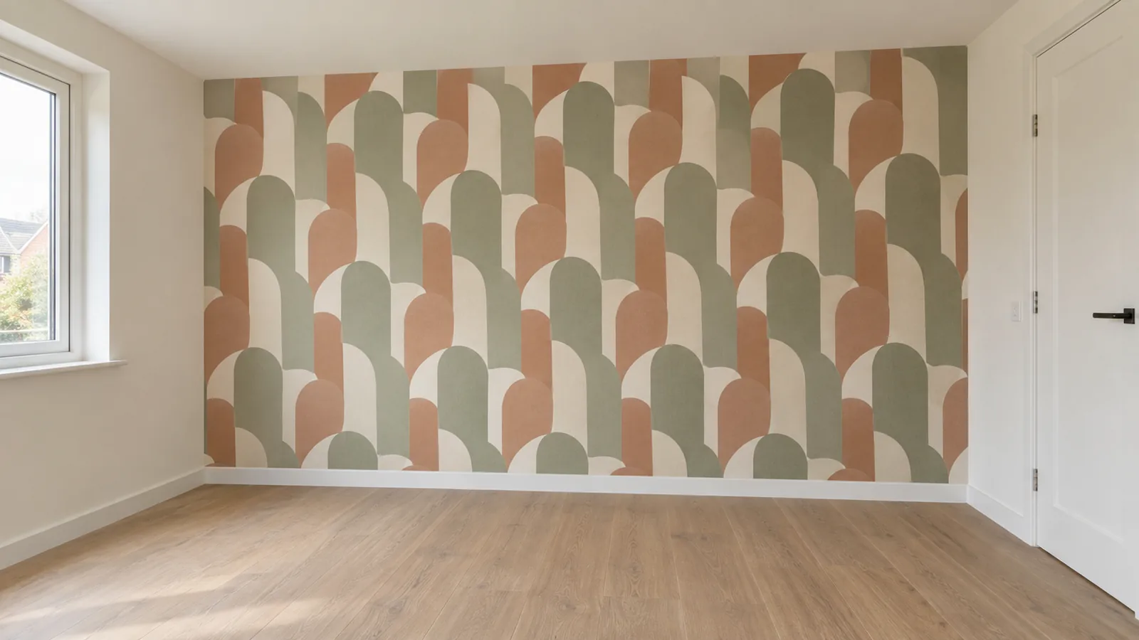 Lege kamer met geometrisch patroonbehang